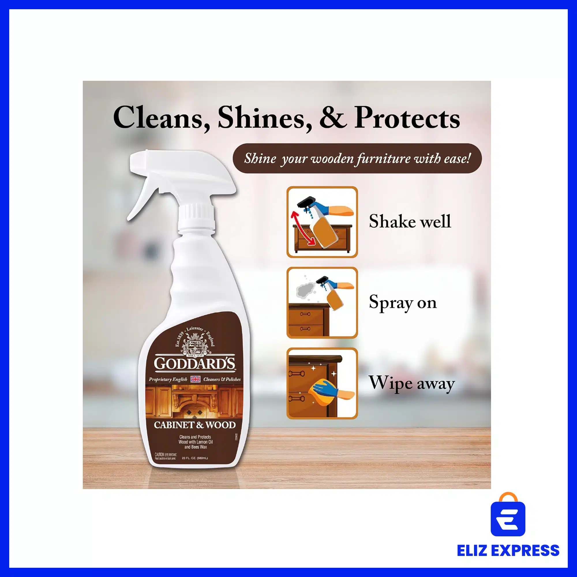Goddard's Cabinet Makers Wax Cleaning Spray – Wood Cleaner & Furniture Polish to Shine & Protect – Wood Cleaner Spray wBee Wax & Lemon Oil for Furniture – Wood Polish 23oz-4