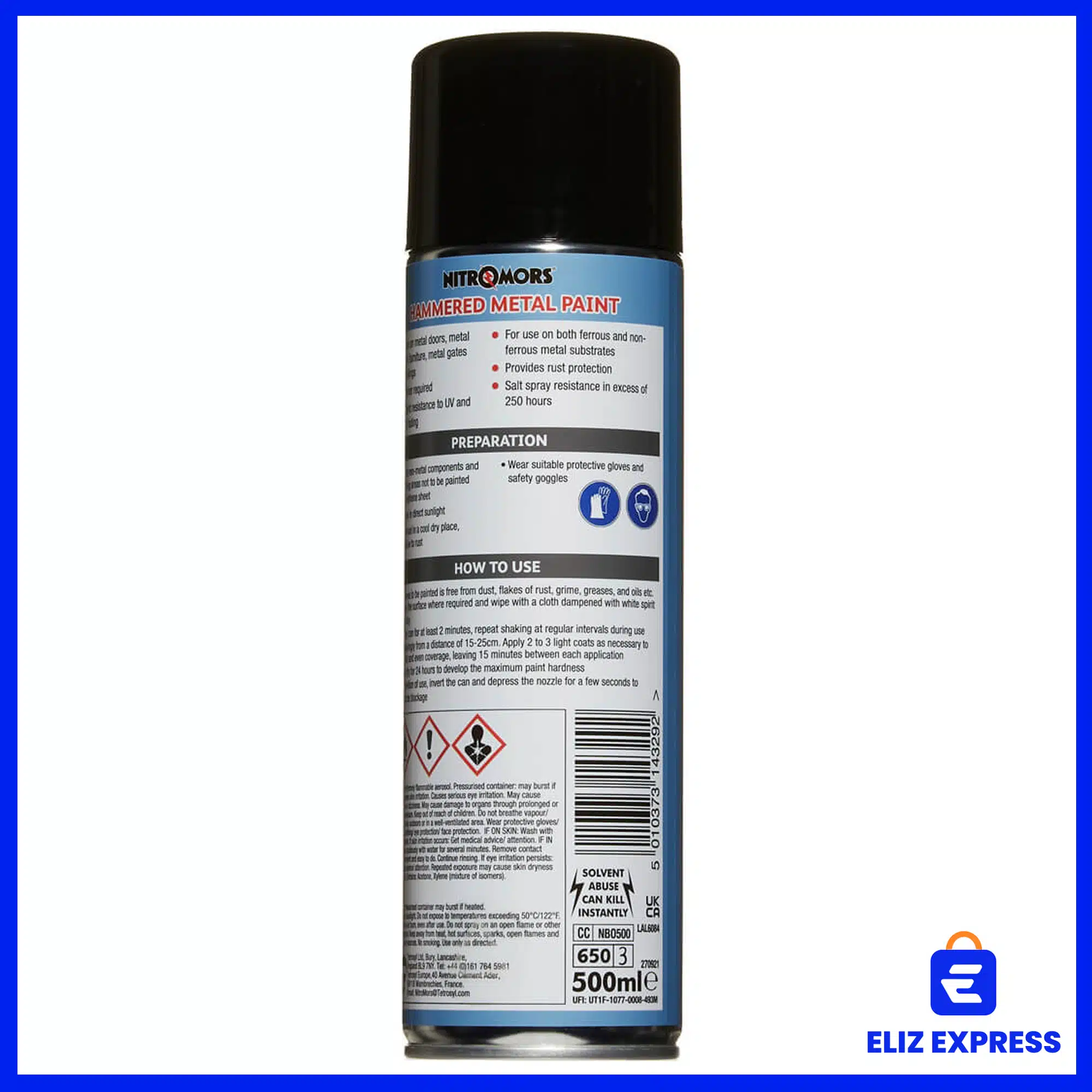 Nitromors Anti-Rust Hammered Finish Metal Paint Black 500ml-2