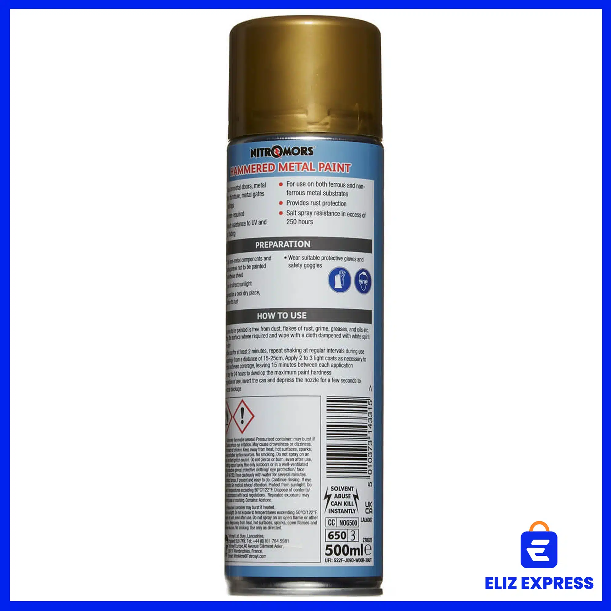 Nitromors Anti-Rust Hammered Finish Metal Paint Gold 500ml-2