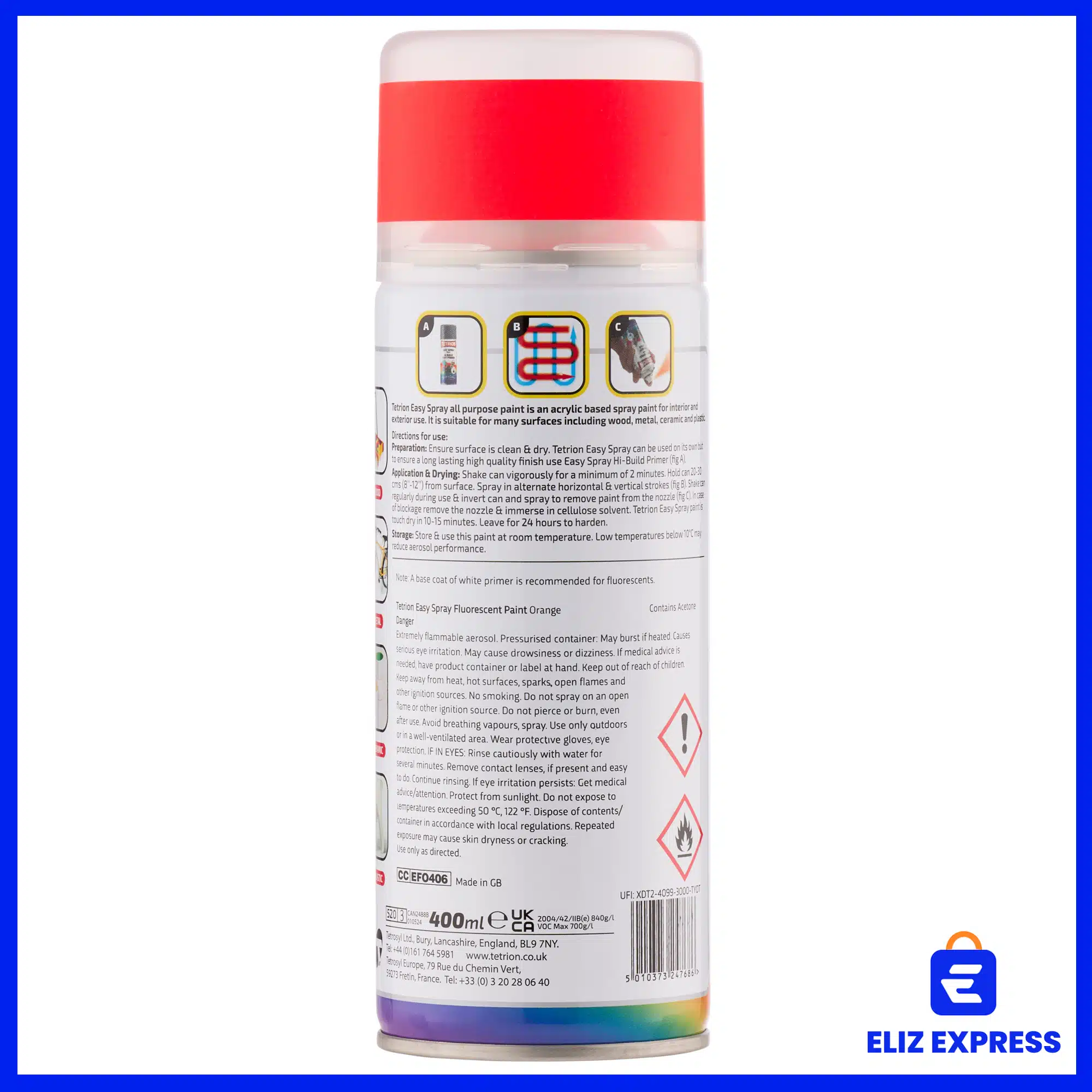 Tetrion Easy Spray Fluorescent Orange Spray Paint 400ml-2